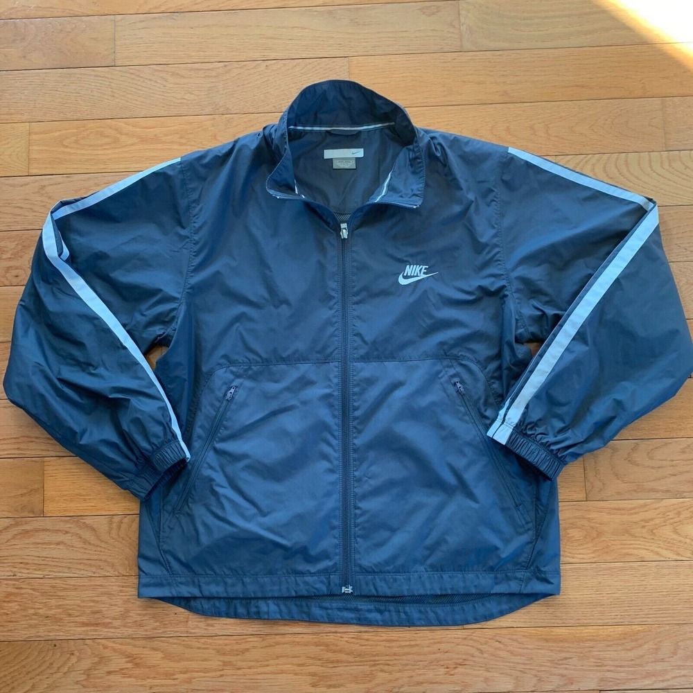 Vintage Nike Vented Full Zip Windbreaker Jacket Mens M Spell Out Grey White